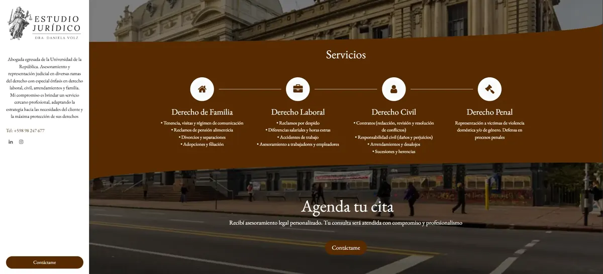 Captura del sitio web profesional de Daniela Volz en Uruguay